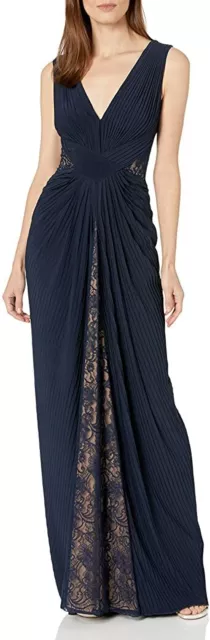 TADASHI SHOJI Navy Lace Sleeveless V Neck Full-Length Mermaid Formal SZ 4