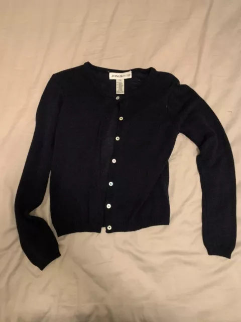 JONES & CO Womens Navy Blue Cardigan Sweater Button Up Ribbed Hem Long Sleeve S