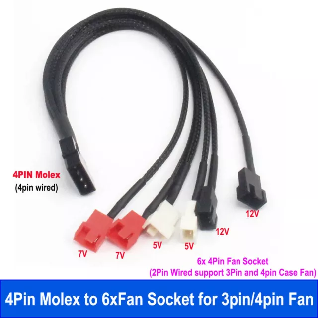 4Pin Molex LP4 Power to 3Pin/4Pin Case Cooling Fan Splitter Cable Converter12V