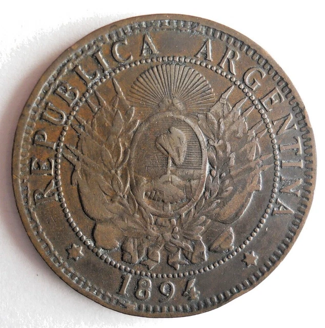 1894 ARGENTINA 2 CENTAVOS - HIGH VALUE RARE Coin - Lot #N28