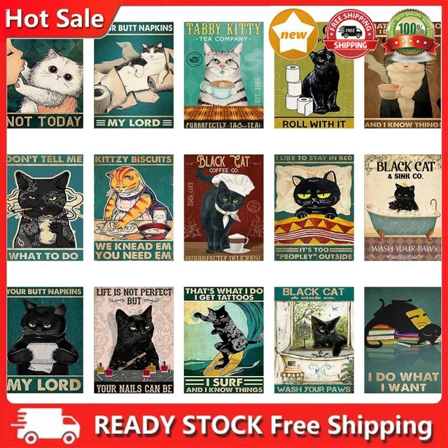 5D DIY Diamond Painting Kits Full Round Drill Black Cat Poster Mosaic Picture