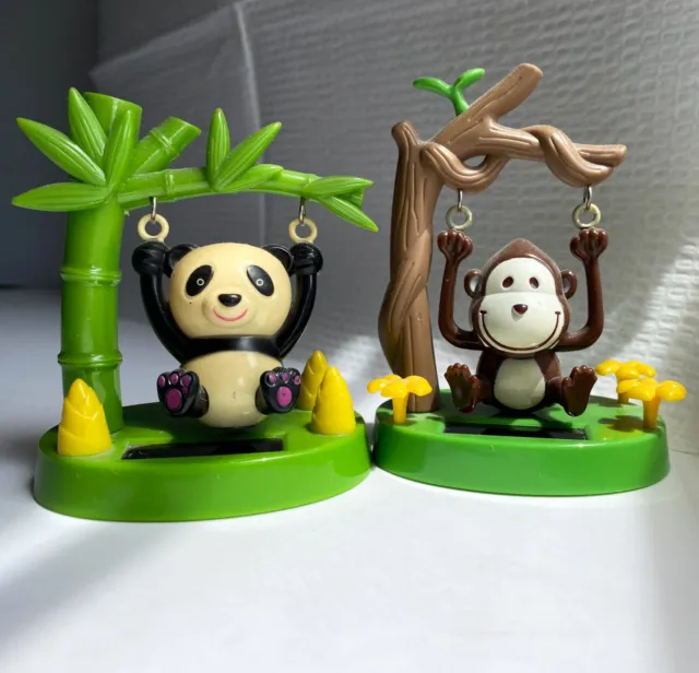 Solar Dancing Panda Bear and Monkey CUTE - They Swing like Crazy! Sun Powered!