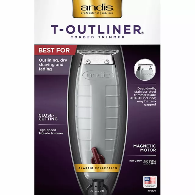 Andis T-Outliner Trimmer*Uk* 05100 (G-I) Uk Voltage ! Long Teeth Gtx Blade