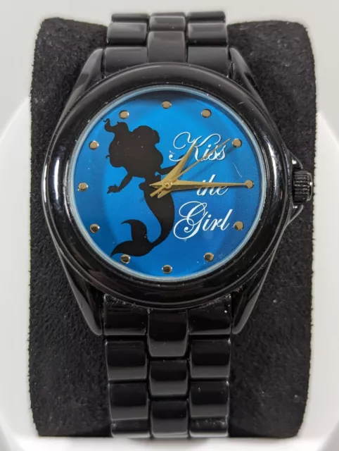 Disney Little Mermaid Kiss The Girl Round Black Case Stainless Steel Band Watch
