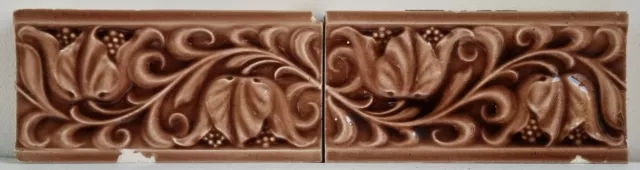 Two 6” x 3” Vibrant Reclaimed Antique Majolica Fireplace Tiles