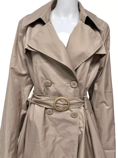 Via Spiga Womens Light Khaki Collared Double Breasted Button Trench Coat Size XL 3