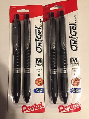 Pentel Oh Retractable Gel Pen44 Black  .7mm 2 Pack Lot K497BP2A Total Of 4 Pens