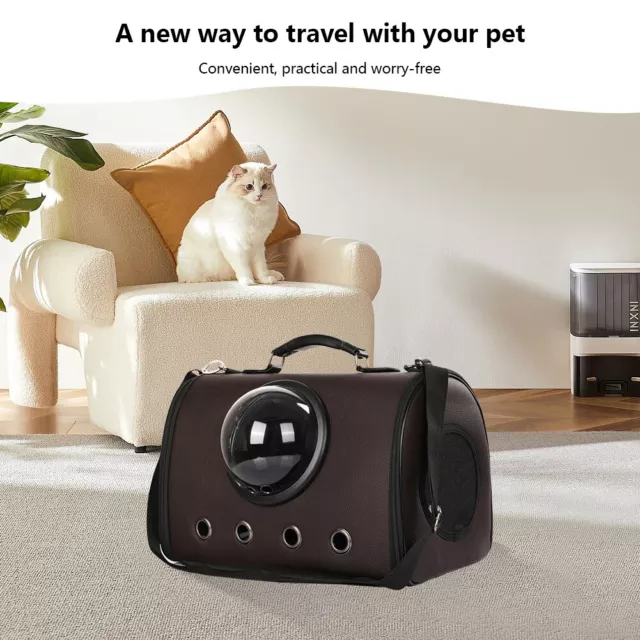 T0# Pet Dog Bag Cat Bag Breathable Pet Carrier Bag PU Transparent Bag (Dark Brow