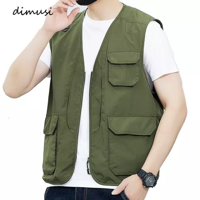 Summer Men Vests Casual Mesh Vest Sleeveless Jackets Outwear Fishing Waistcoats