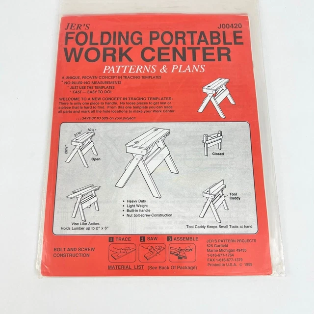 Centro de trabajo portátil plegable Jer's Patterns & Plans constrúyelo usted mismo J00420