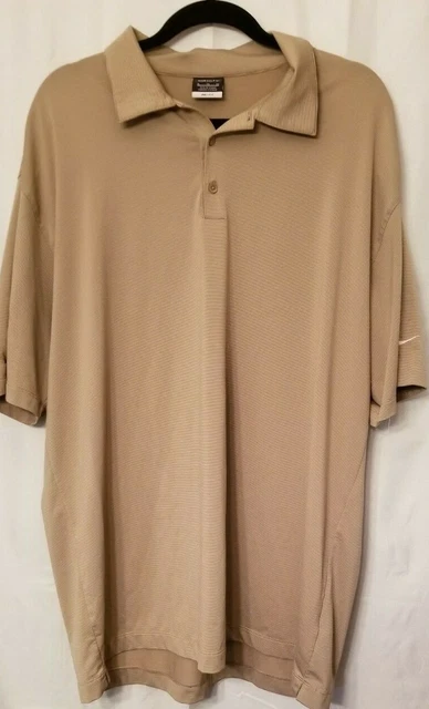 XL Nike Golf  Dri-Fit XL Polo Shirt Beige Pin Stripe Logo Activewear