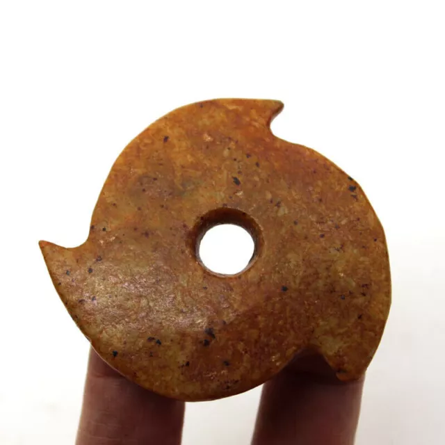 Q438 Ancient Chinese Hongshan Culture Old Jade Notched Disk Amulet Pendant 2.5" 2