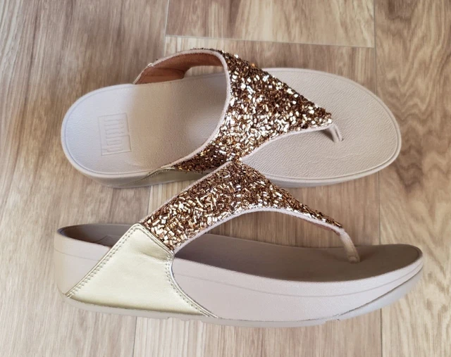 FitFlop Lulu Shimmer Foil Toe Thongs Sandals Gold Comfort Great Look US 8 $95