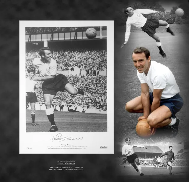 Jimmy Greaves Signed Spurs Football Photo in A Framed Picture Mount Display : C