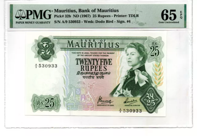 Mauritius: Banknote - 25 Rupees 1967 P32b PMG65 EPQ