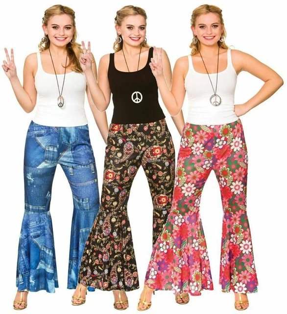 Costume Hippie Femme Années 70 - Tenue Disco Rose Pantalon Évasé, Haut Manches Cloches, Bandeau & Lunettes