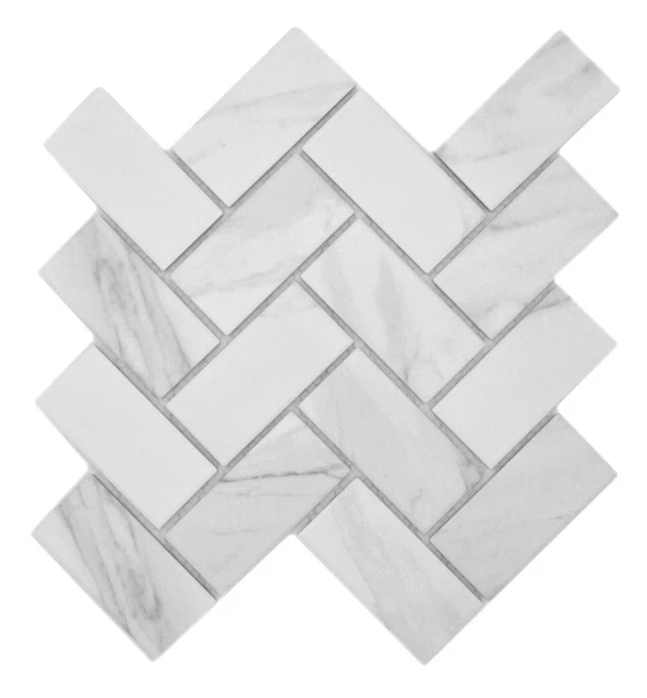 Azulejos de mosaico de cerámica espina de pescado Carrara blanco gris baño espejo de azulejos |10 alfombras