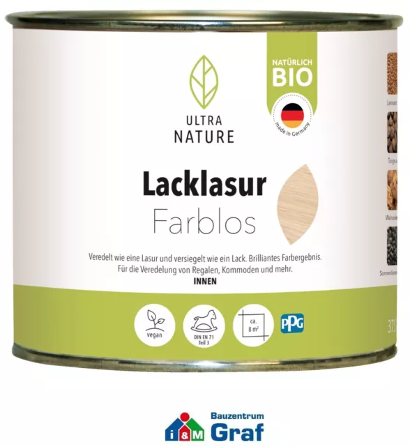 Ultra Nature Lacklasur, Bio, Vegan, sans Solvants, 0,375 L, Différentes Couleurs