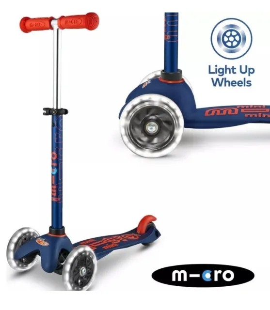 Mini Micro Deluxe LED Wheels Navy Kids Scooter 698