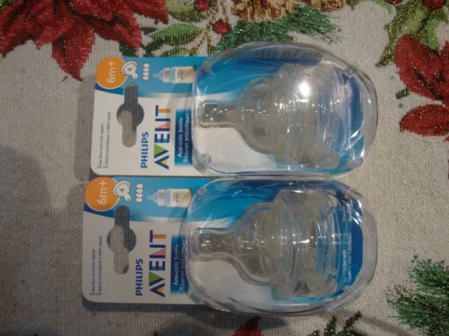 2-2 Packs Philips Avent Classic Bottle Nipples Fast Flow 6m+ Anti-colic Classic