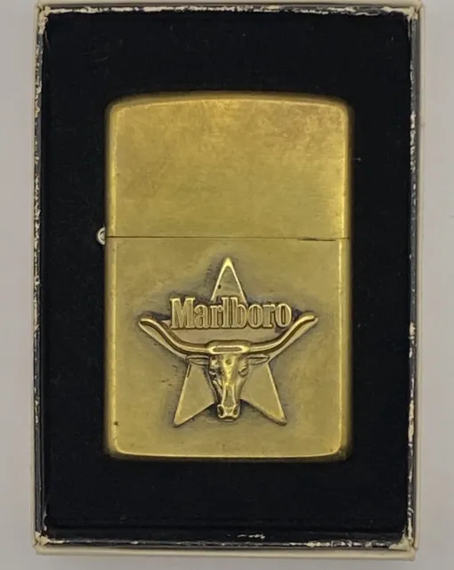 Vintage 79 Brass Zippo Marlboro Star Steer Lighter-Orig Insert & Box Super Rare