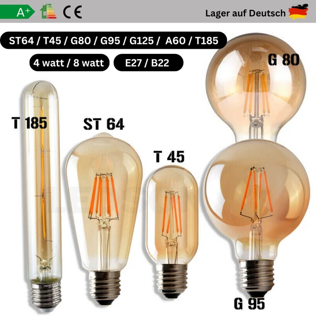 Vintage Filament LED Edison Glühbirne dimmbar 4w 8w E27 B22 Industrieleuchten
