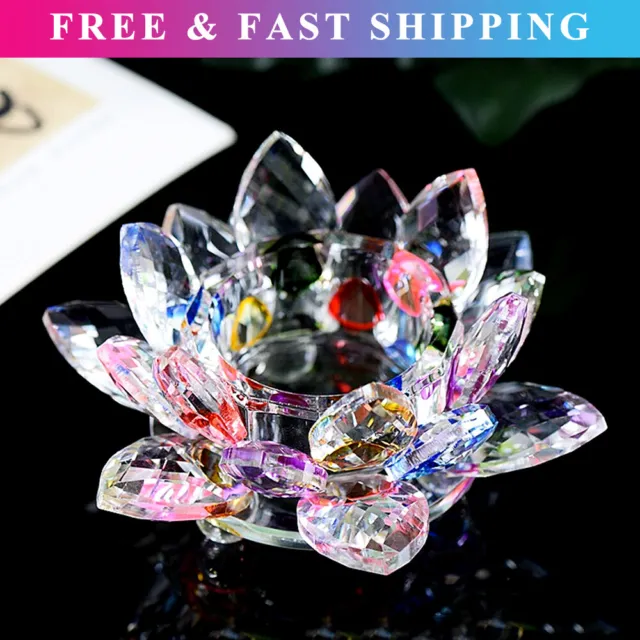Crystal Glass Lotus Flower Candle Holder Candlestick Home Decor Tea Light UK