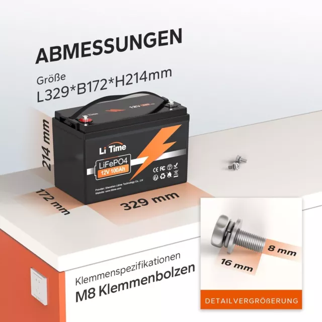 LiTime LiFePO4 Akku 12V 100Ah Lithium Batterie 100A BMS für Solar Wohnmobil Boot 2