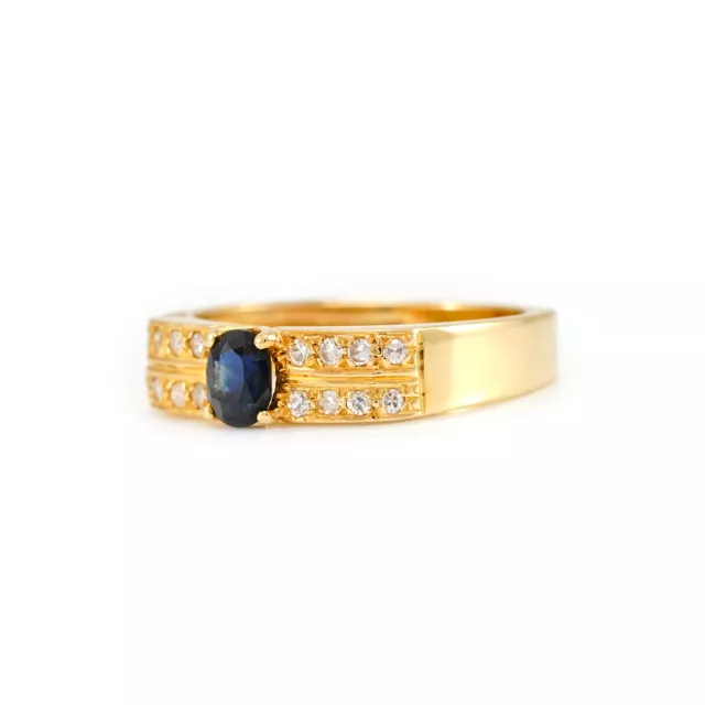 eleganter Saphirring Goldring mit Diamanten Saphir 750 Gold 18K Saphirschmuck