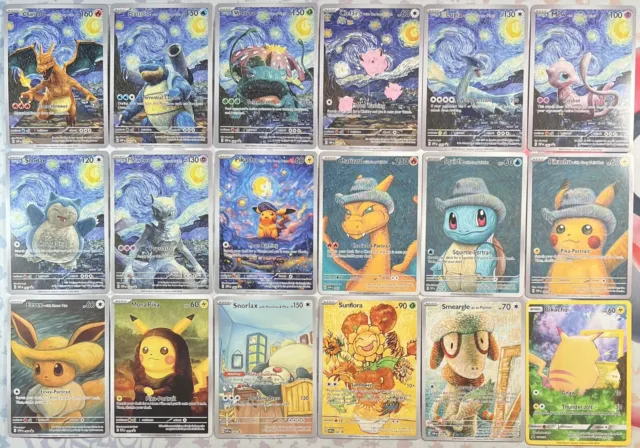 Pokémon 18x CUSTOM Van Gogh Card Set Charizard Pikachu Lugia Mew Starry Night