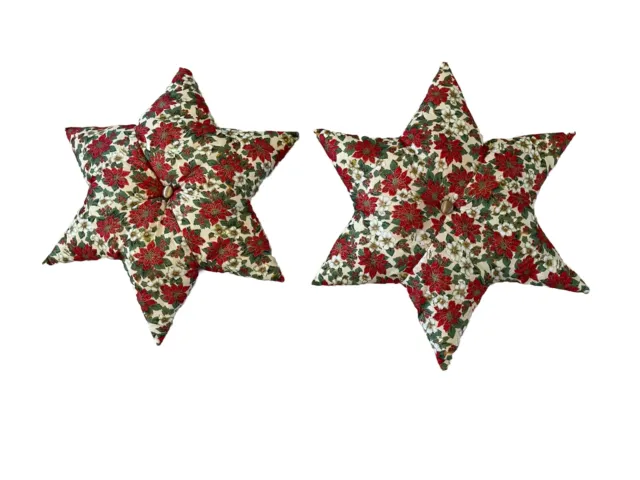 Handmade Christmas Star Shaped Cushions Poinsettia Print Fabric