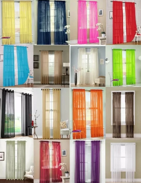 2PC Sheer Set Voile panel Rod Pocket Window Panel Curtain Solid Elegance Drapes