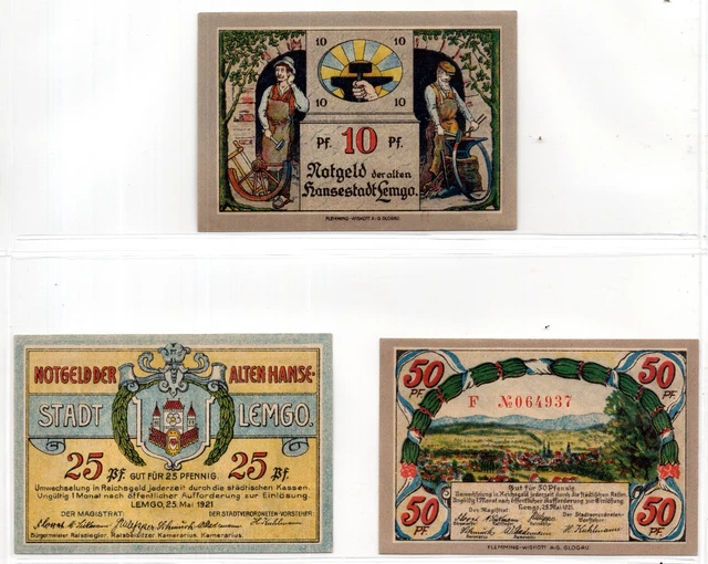 1921 Germany Lemgo Notgeld Set of 3 (XE53)