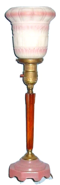 Vintage Art Deco Bakelite Boudoir Parlor Accent Table Lamp Nouveau Rose Glass Vintage Art Deco Bakelite Boudoir Parlor Accent Table Lamp Nouveau Rose Glass