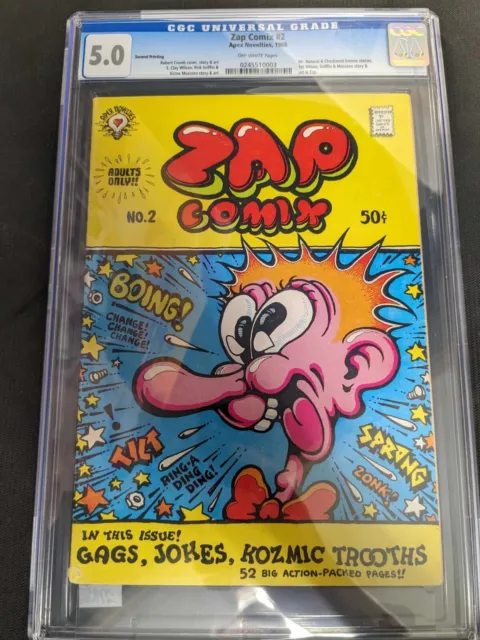 Zap Comix #2  2nd Print  CGC 5.0 1968 Apex Novelties Robert Crumb Underground