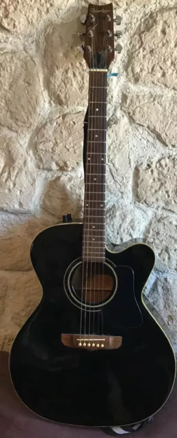 Guitare Vintage Electro Accoustique Blueridge Pan Coupé 6 Cordes Noir Laqué