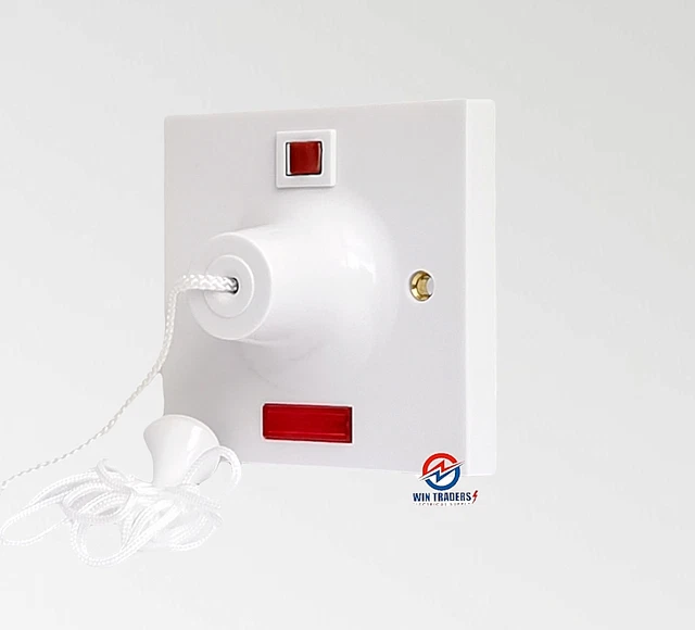 MK 50 AMP Shower Ceiling Pull Cord Switch Double Pole With Neon £23.98