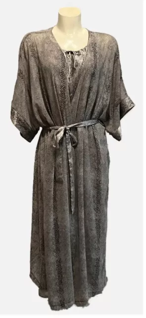 Vintage Delicates Peignoir Set Sheer Satin Women's Large Print Nightgown Robe