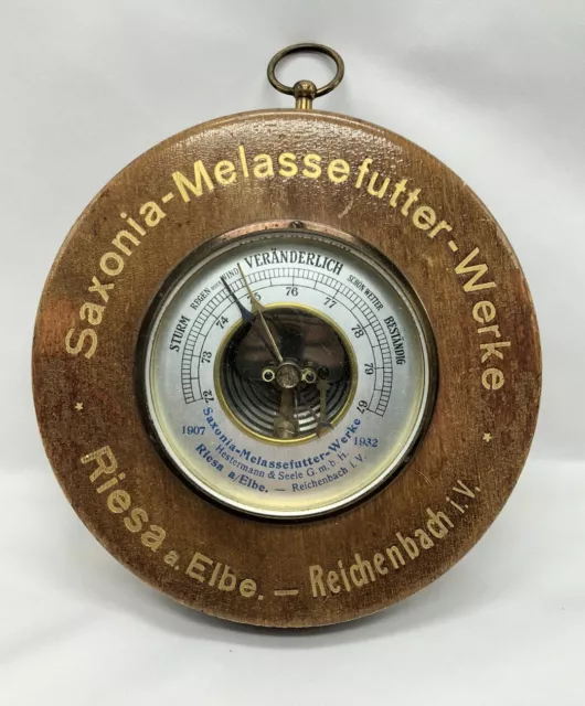 Altes Barometer Wetterstation Holz Saxonia Melassefutter Werke Riesa 1907 - 1932