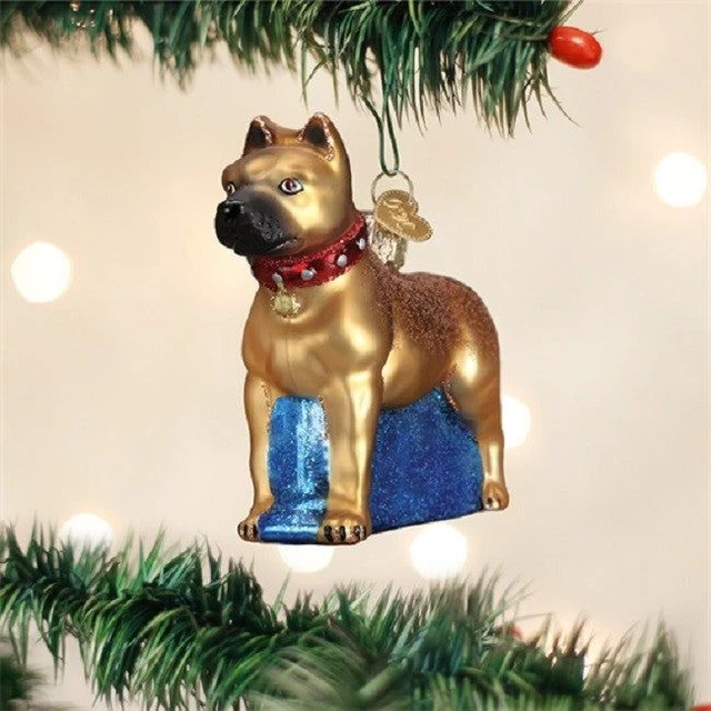 Old World Christmas PITBULL STAFFORDSHIRE Glass Dog Ornament  w/OWC Box RETIRED