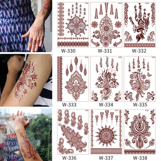 Pegatina de henna tatuaje temporal impermeable tatuaje falso cuerpo brazo mano unisex