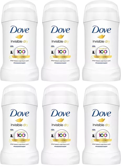 6 PZ x DOVE INVISIBLE DRY DEODORANTE STICK FRESIA BIANCA E VIOLETTA 40 ML