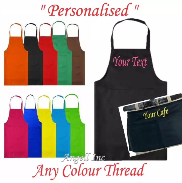 Personalised Custom Embroidered Apron with POCKET BBQ Chef Cooking Baking GIFT