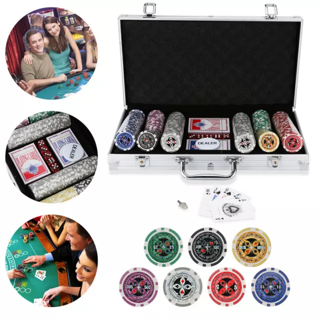 Pokerchips Pokerset Pokerkarten Clay Alu Pokerkoffer Poker Metallkern 300 Chips