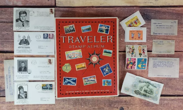 Vintage Harris TRAVELER STAMP ALBUM with 1600+ stamps from 120 countries in EUC
