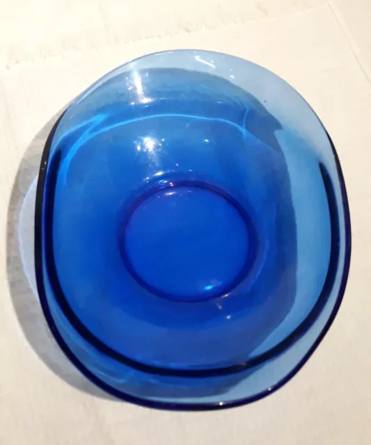 Elegant Vintage 1970s Sowerby Nazeing Bristol Blue Large Glass Fruit Bowl HEAVY