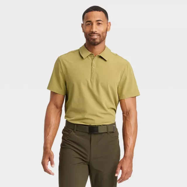 Men's All In Motion Golf Stretch Woven Polo Shirt - Khaki Green Size Large / NWT