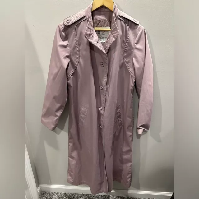 London Fog Women 10 Mauve Pink Vintage Long Trench Coat Maincoats Weatherwear