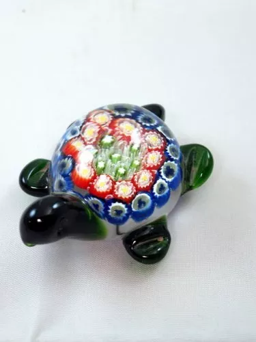 M Design Art Glass Art Green/Red/Blue Turtle Paperweight