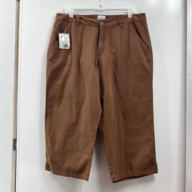 Only Necessities Women's Brown Flat Front Slash Pocket Capri Pants Size 16W NWT